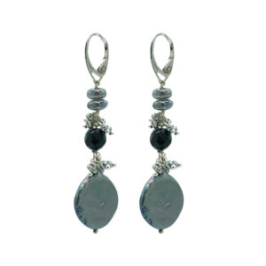 Orecchini in labradorite, ematite,  onice nero e perle